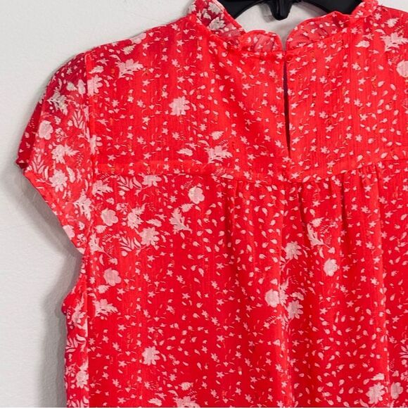 Joie | Women’s Bright Coral Short Sleeve Floral Blouse size M - Picture 9 of 16